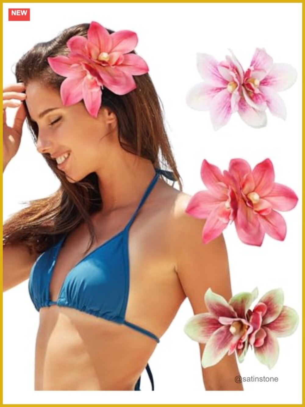3 Pc Hawaiian Flower Hair Clips Chiffon Metal Duckbill Barrettes